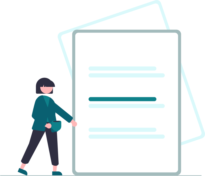 Illustrasjon. Person ved to store ark